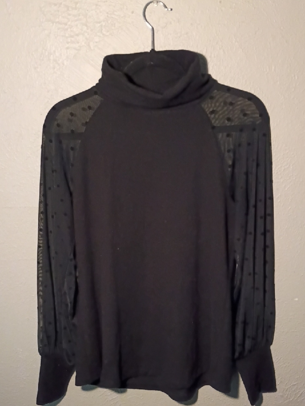 Black Polka Dot Mesh Sleeve Turtleneck Sweater